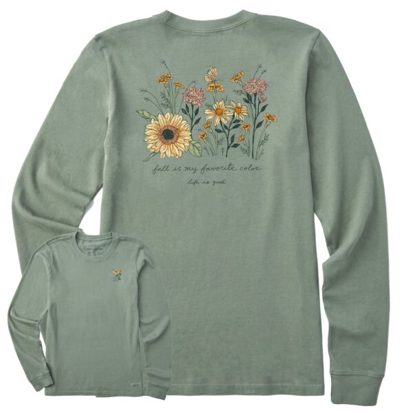 Women's Fall Favorite Color Flowers Long Sleeve Crusher Tee - Image 4