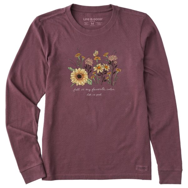 Women's Fall Favorite Color Flowers Long Sleeve Crusher Tee - Image 5