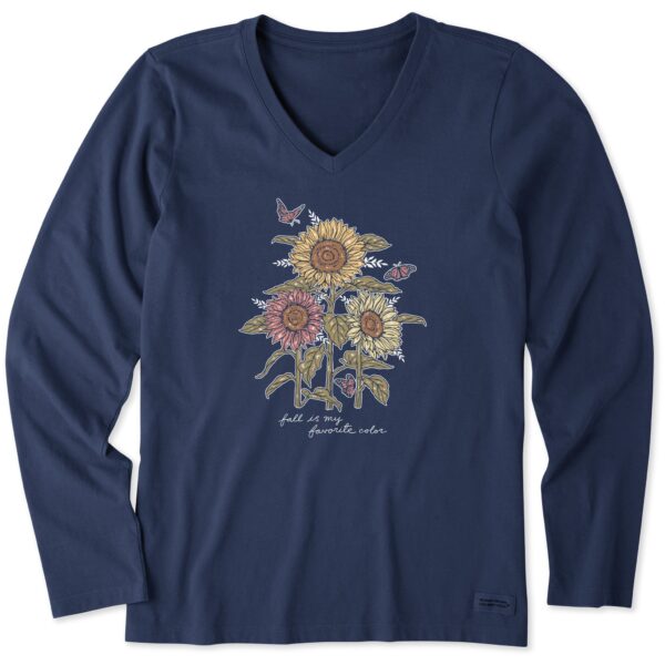 Women's Fall is my Favorite Sunflowers Long Sleeve Crusher Vee - Image 5