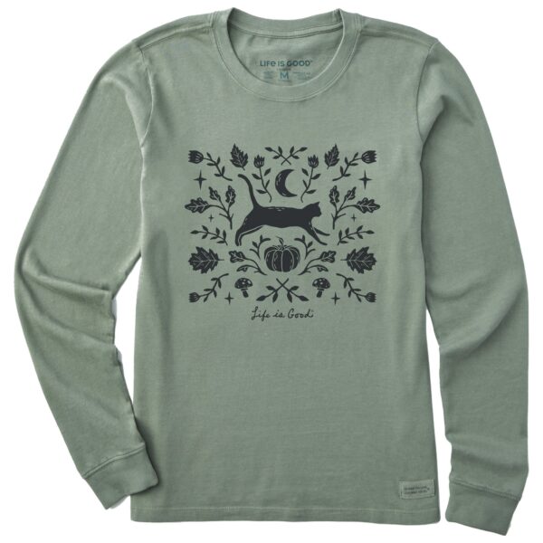 Women's Fall Foliage Cat Long Sleeve Crusher Tee