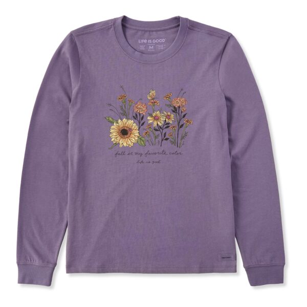 Women's Fall Favorite Color Flowers Long Sleeve Crusher Tee - Image 3