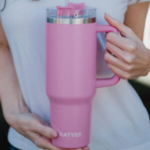 Rose Pink Drink Tumbler Cup w/ Handle