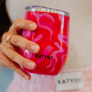 Hot Pink Retro Swirl Wine Tumbler with Lid