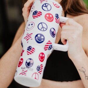 American Happy Face 38 Oz Tumbler Cup w/ Handle