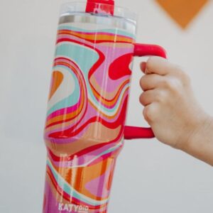 Groovy Swirls 40 Oz Tumbler Cup with Straw and Handle